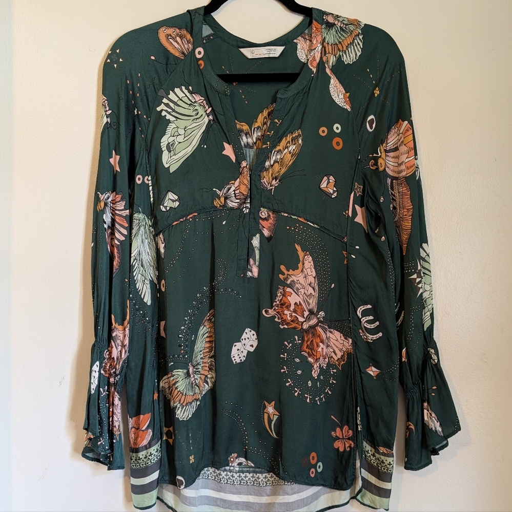 Odd Molly Green and Orange Blouse Butterfly